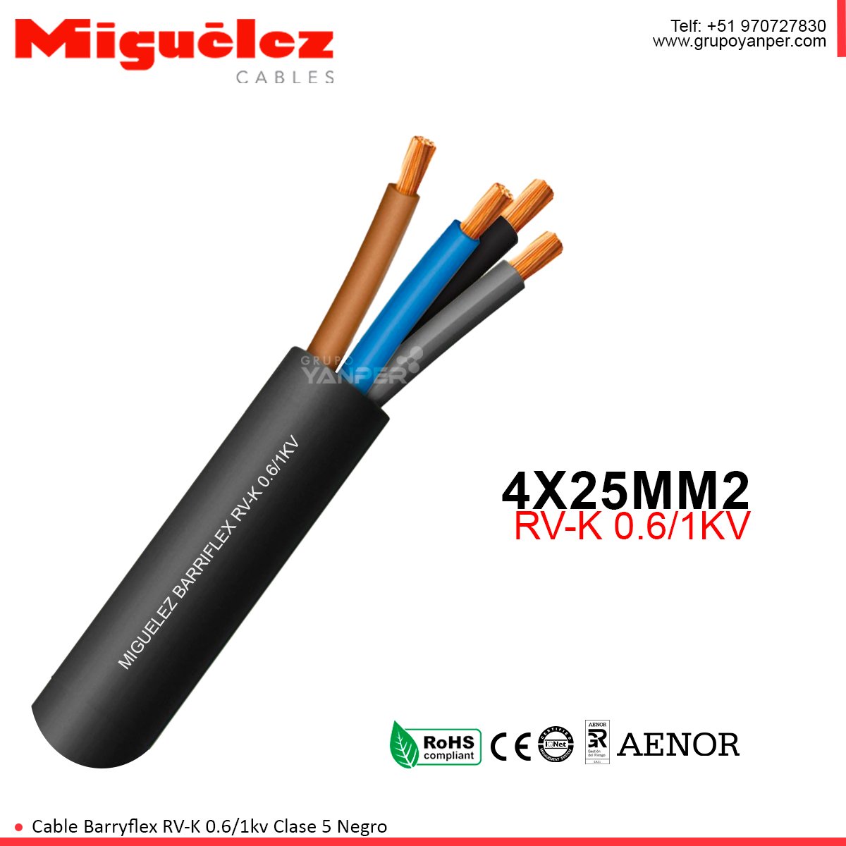 cabe-rvk-miguelez Alt text: Cable Miguelez RV-K Barriflex 4×25 mm² negro 0.6/1 kV.