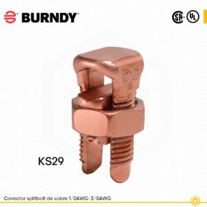 Conector Split Bolt BURNDY KS27 metálico, resistente a la corrosión, diseñado para unir conductores eléctricos de forma segura.