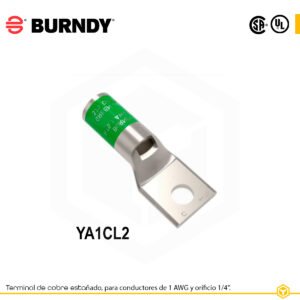Terminal ojal de compresión Burndy YA1CL2, cobre estañado, 1 AWG, 1 orificio 1/4″
