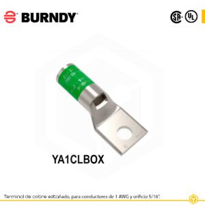 Terminal ojal de compresión Burndy YA1CLBOX, cobre estañado, 1 AWG, 1 orificio 5/16″