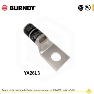 Terminal ojal de compresión Burndy YA26L3, cobre estañado, 2/0 AWG, 1 orificio 5/16″