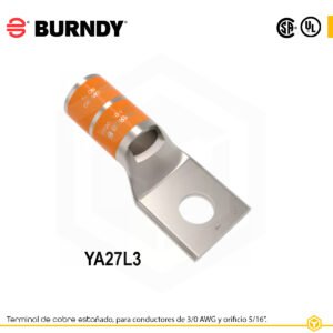 Terminal ojal de compresión Burndy YA27L3, cobre estañado, 3/0 AWG, 1 orificio 5/16″