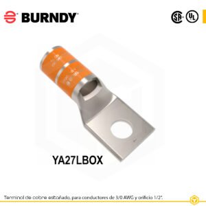 Terminal ojal de compresión Burndy YA27L4BOX, cobre estañado, calibre 3/0 AWG, 1 orificio 3/8″