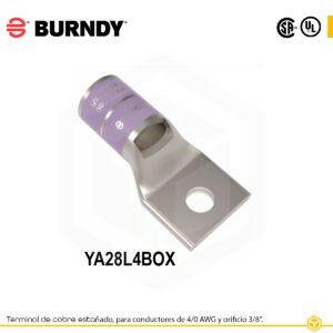 Terminal ojal de compresión Burndy YA28L4BOX, cobre estañado, 4/0 AWG, 1 orificio 3/8″