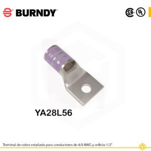 Terminal ojal Burndy YA28L56, cobre estañado, calibre 4/0 AWG, 1 orificio ¾″