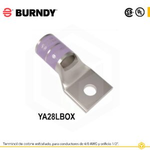 Terminal ojal de compresión Burndy YA28LBOX, cobre estañado, 4/0 AWG, 1 orificio ½″