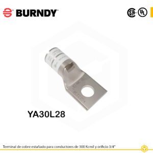 Terminal ojal de compresión Burndy YA30L28, cobre estañado, 300 kcmil, perno ¾″
