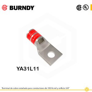 Terminal ojal Burndy YA31L11, cobre electro‑tin, 350 kcmil, orificio 3/8 in