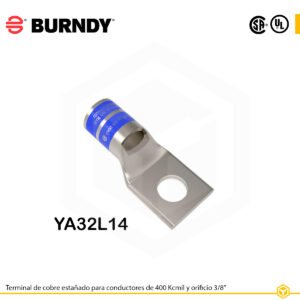 Terminal ojal de compresión Burndy YA32L14, cobre estañado, 400 kcmil, perno 3/8″