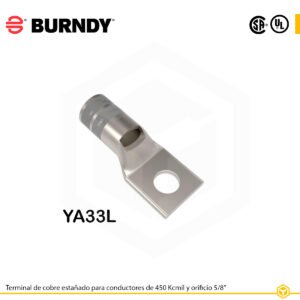 Terminal ojal Burndy YA33L, cobre estañado, 450 kcmil, orificio 5/8″