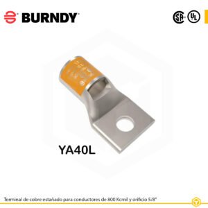 Terminal ojal Burndy YA40L, cobre electro‑tin, 800 kcmil, orificio 5/8″