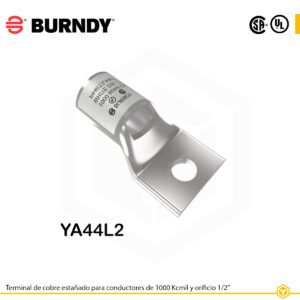 Terminal ojal Burndy YA44L2, cobre electro‑tin, 1000 kcmil, perno ½″