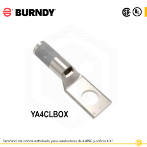 Terminal ojal de compresión Burndy YA4CLBOX, cobre estañado, 1 orificio 1/4″, calibre 4 AWG