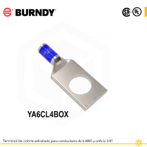 Terminal ojal de cobre estañado Burndy YA6CL4BOX, 1 orificio 3/8″, calibre 6 AWG