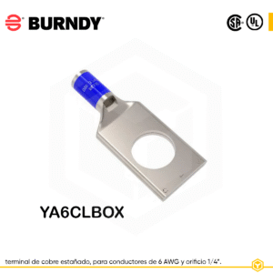 BURNDY TERMINAL DE COBRE ESTAÑADO PARA CONDUCTORES DE 6 AWG. 1/4". YA6CLBOX.