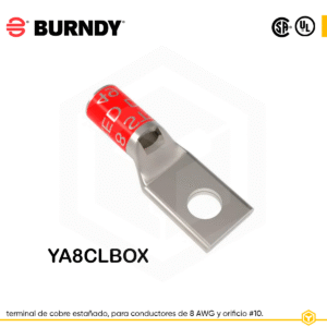 BURNDY TERMINAL DE COBRE ESTAÑADO PARA CONDUCTORES DE 8 AWG. #10. YA8CLBOX.