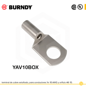 BURNDY TERMINAL DE COBRE ESTAÑADO PARA CONDUCTORES DE 14-10 AWG. #8-10. YAV10BOX.