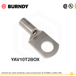 BURNDY TERMINAL DE COBRE ESTAÑADO PARA CONDUCTORES DE 12-10 AWG. #10. YAV10T2BOX.