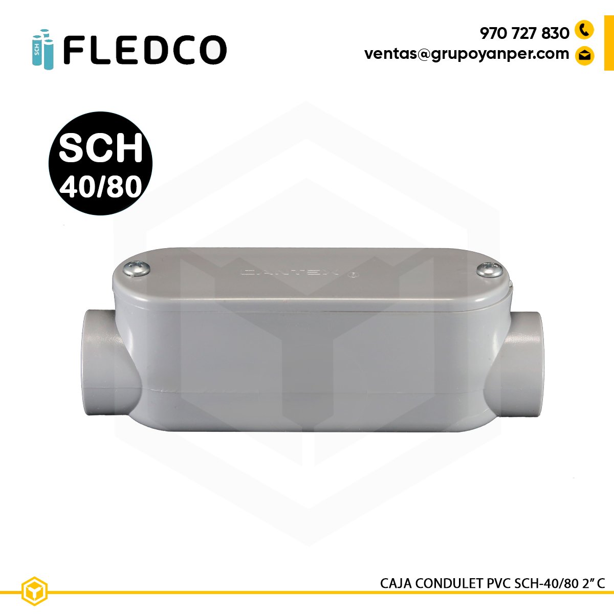 CAJA-CONDULET-C-2-FLEDCO Caja Condulet PVC tipo C 2 pulgada Fledco para tubería conduit SCH40/80