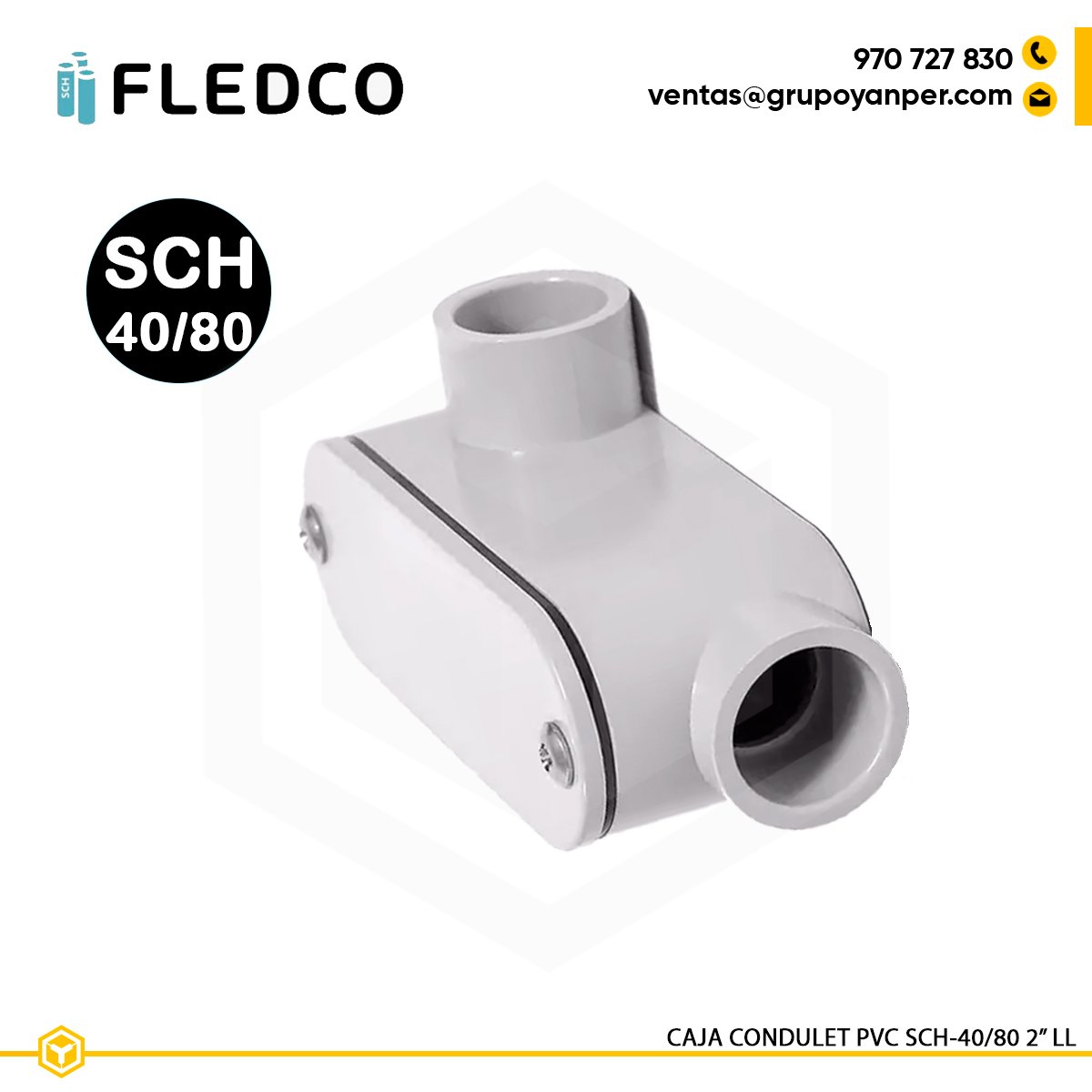 CAJA-CONDULET-LL-2-FLEDCO Caja Condulet PVC tipo LL 2 pulgada Fledco para tubería conduit SCH40/80