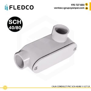 Caja Condulet PVC tipo LR 1-1/2 pulgada Fledco para tubería conduit SCH40/80