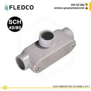 Caja Condulet PVC tipo T 1-1/4 pulgada Fledco para tubería conduit SCH40/80