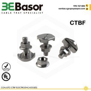 Conjunto CTBF para bandeja rejilla BASORFIL, accesorio electrozincado (EZ) diseñado para asegurar tapas con instalación rápida y segura.
