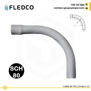 Curva 90 grados PVC Fledco 2-1/2 pulgada SCH80 para conduit eléctrico