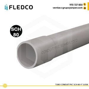 Tubo conduit PVC SCH80 Fledco 4 pulgada 3.05 metros acampanado extremo