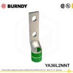 Terminal de compresión Burndy YA36L2NNT de cobre estañado 600 kcmil, barril largo, 2 orificios 1/2", separación 1-3/4"