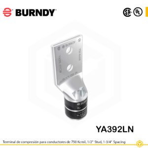 Terminal de compresión Burndy YA392LN de cobre 750 kcmil, barril estándar, 2 orificios 1/2", separación 1-3/4"