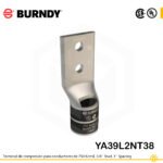 Terminal de compresión Burndy YA39L2NT38 de cobre estañado 750 kcmil, barril largo, 2 orificios 3/8", separación 1"