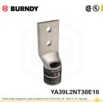 Terminal de compresión Burndy YA39L2NT38E16 de cobre estañado 750 kcmil, barril largo, 2 orificios 3/8", separación 1-3/4"