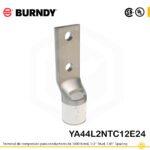 Terminal de compresión Burndy YA44L2NTC12E24 de cobre estañado 1000 kcmil, barril largo, 2 orificios 1/2", separación 1.85"