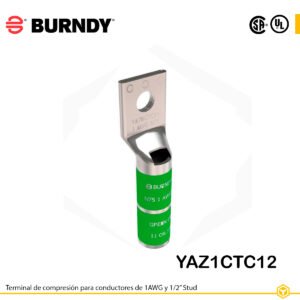 Terminal de compresión Burndy YAZ1CTC12 de cobre estañado, 1 AWG, barril largo con ventana de inspección y orificio de 1/2″