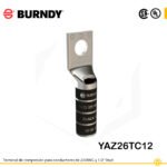 Terminal de compresión Burndy YAZ26TC12 de cobre estañado, 2/0 AWG, barril largo con ventana de inspección y orificio de 1/2″