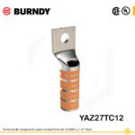 Terminal de compresión Burndy YAZ27TC12 de cobre estañado, 3/0 AWG, barril largo con ventana de inspección y orificio de 1/2"