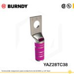 Terminal de compresión Burndy YAZ28TC38 de cobre estañado, 4/0 AWG, barril largo con ventana de inspección y orificio de 3/8″