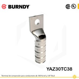 Terminal Burndy YAZ30TC12, cobre estañado 300 kcmil, barril largo con ventana de inspección y orificio de 1/2″