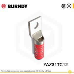 Terminal Burndy YAZ31TC12, cobre estañado 350 kcmil, barril largo con ventana de inspección y orificio de 1/2″
