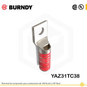 Terminal Burndy YAZ31TC38, cobre estañado 350 kcmil, barril largo con ventana de inspección y orificio de 3/8″