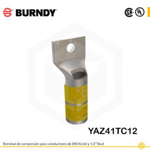 erminal de compresión Burndy YAZ41TC12 de cobre estañado, 850 kcmil, barril largo con ventana de inspección y orificio de 1/2″