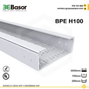 Bandeja perforada BPE H100 200 mm Ref. 210074, bandeja aislante de PVC M1 UV perforada, longitud 3 m, ideal para exteriores.