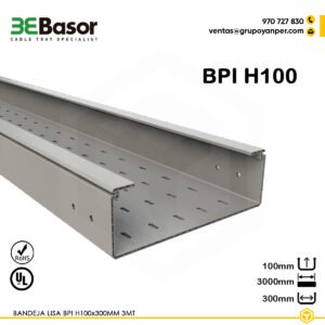 Texto alternativo (alt text): Bandeja perforada BPI H100 300 mm Ref. 204964, bandeja perforada interior en PVC M1, longitud 3 m.