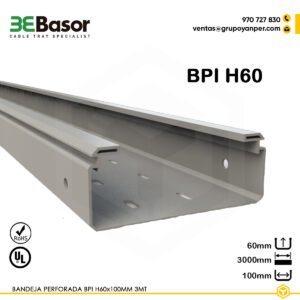 Bandeja perforada BPI H60 100 mm Ref. 201162, bandeja aislante interior en PVC M1, ventilada con perforaciones, longitud 3 m