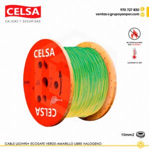 Alt text: Cable CELSA Ecosafe LSOH-90+ amarillo-verde 10 mm² libre de halógenos.
