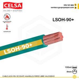 Alt text: Cable CELSA Ecosafe LSOH-90+ 4 mm² bicolor amarillo-verde, libre de halógenos.