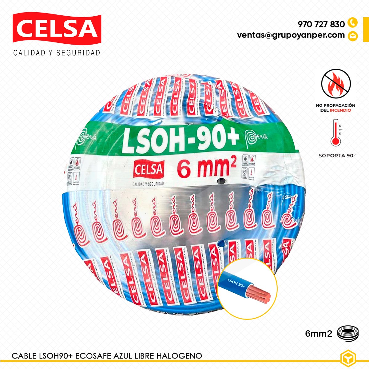 CABLE-LSOH90+-AZUL-6 Alt text: Cable CELSA Ecosafe LSOH-90+ azul 6 mm² libre de halógenos y seguro.
