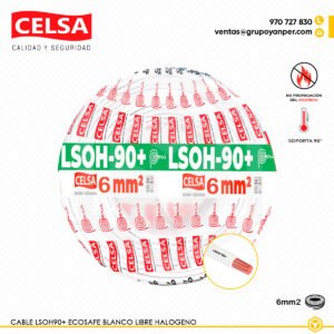 Alt text: Cable CELSA Ecosafe LSOH-90+ blanco 6 mm² libre de halógenos y seguro.