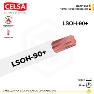 Alt text: Cable CELSA Ecosafe LSOH-90+ blanco 6 mm² libre de halógenos y seguro.